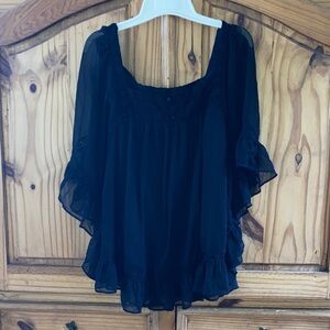 Women Beige by ECI black lace 3/4 sleeve blouse shirt size XL